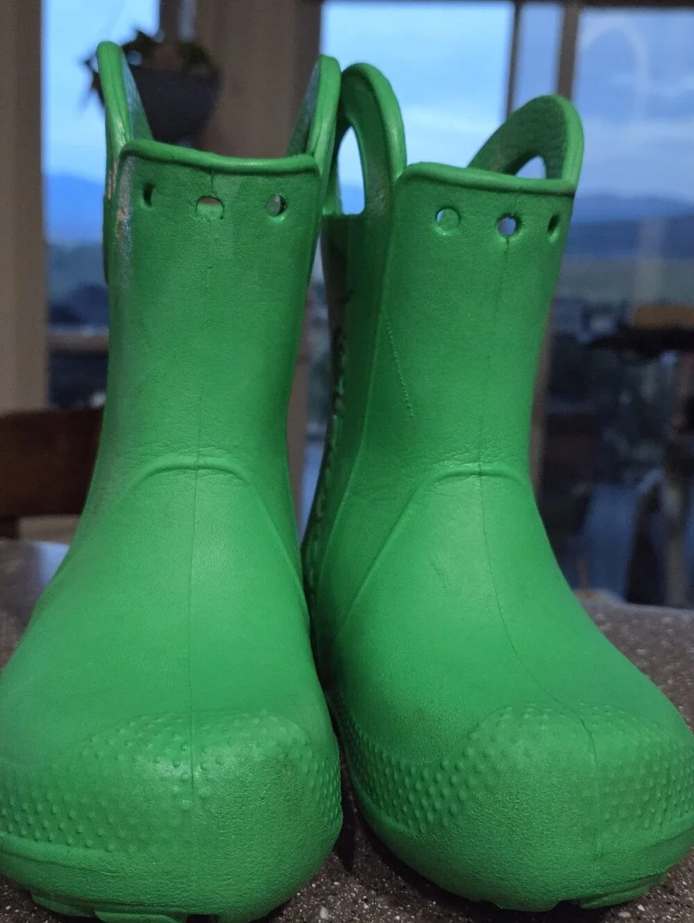 CROCS Kids Bright Green Waterproof Rain Boots with Easy Handles
